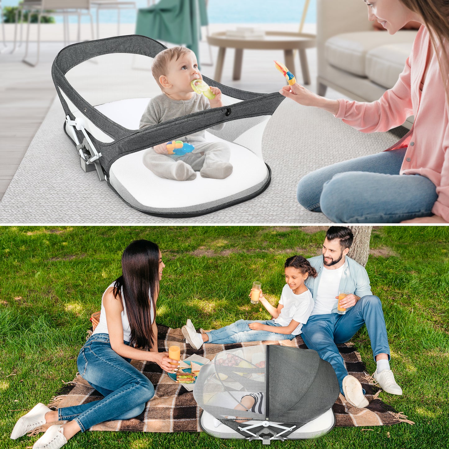 Vomeast Baby Travel Bassinet, Portable Baby Bed, Grey